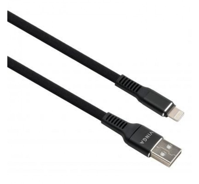 Vinga Дата кабель USB 2.0 AM to Lightning 1.0m flat nylon black Vinga (VCPDCLFNB1BK)