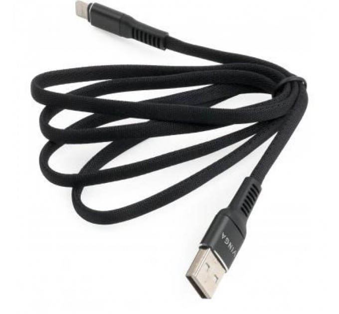 Vinga Дата кабель USB 2.0 AM to Lightning 1.0m flat nylon black Vinga (VCPDCLFNB1BK)