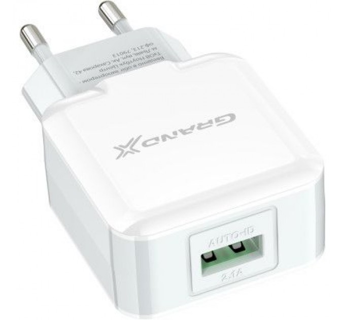 Grand-X Зарядний пристрій Grand-X USB 5V 2,1A White + cable USB -> micro USB, Cu (CH-03UMW)