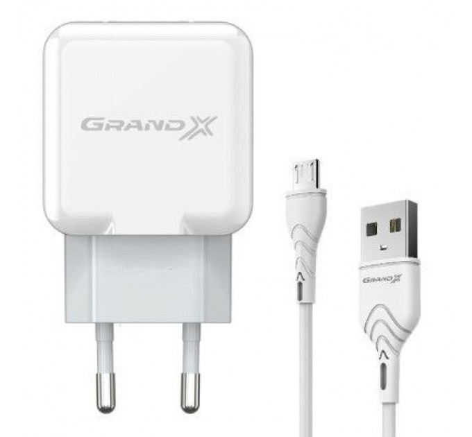 Grand-X Зарядний пристрій Grand-X USB 5V 2,1A White + cable USB -> micro USB, Cu (CH-03UMW)