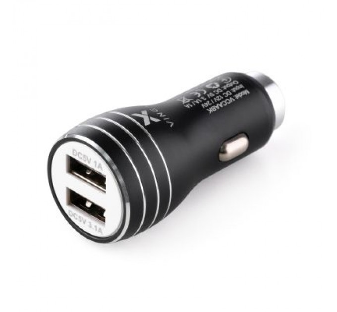 Vinga Зарядний пристрій Vinga Dual USB Car Charger aluminium 15.5W Max (VCCAABK)