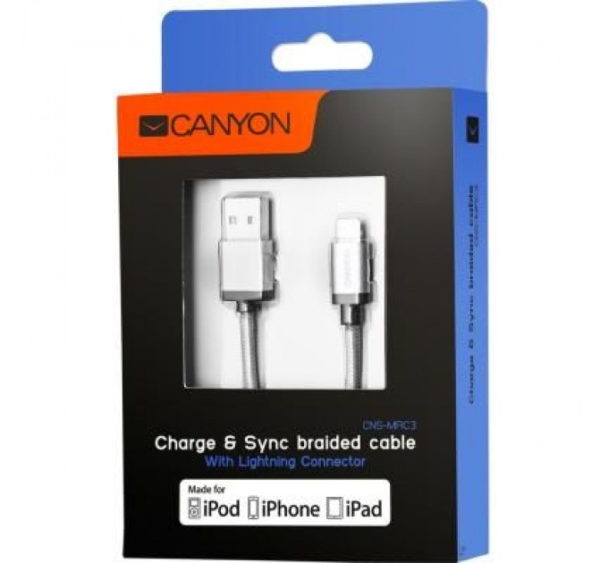 Canyon Дата кабель USB 2.0 AM to Lightning 1.0m MFI Dark gray Canyon (CNS-MFIC3DG)