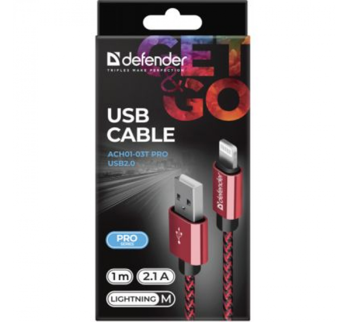 Defender Дата кабель USB 2.0 AM to Lightning 1.0m ACH01-03T PRO Red Defender (87807)