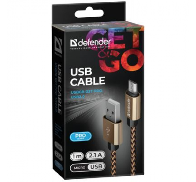 Дата кабель USB 2.0 AM to Micro 5P 1.0m USB08-03T gold Defender (87800)