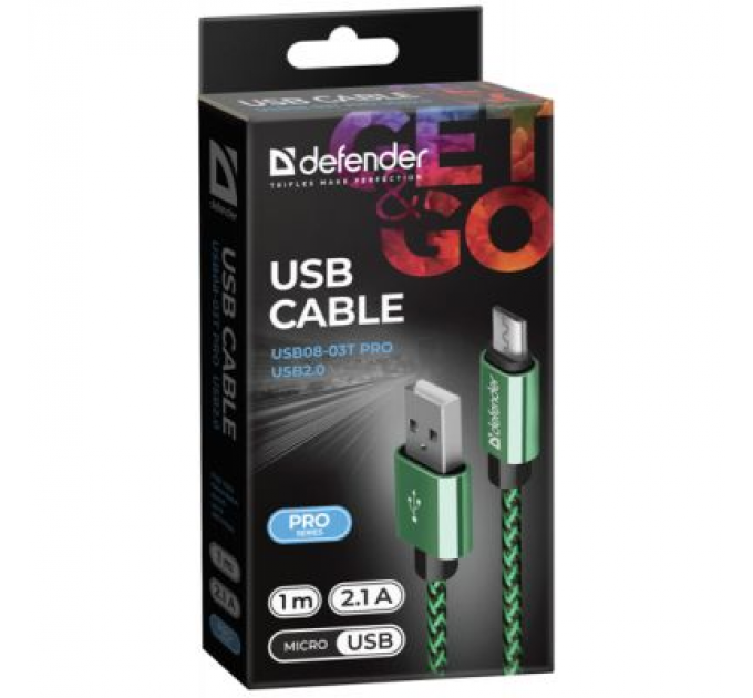 Defender Дата кабель USB 2.0 AM to Micro 5P 1.0m USB08-03T green Defender (87804)