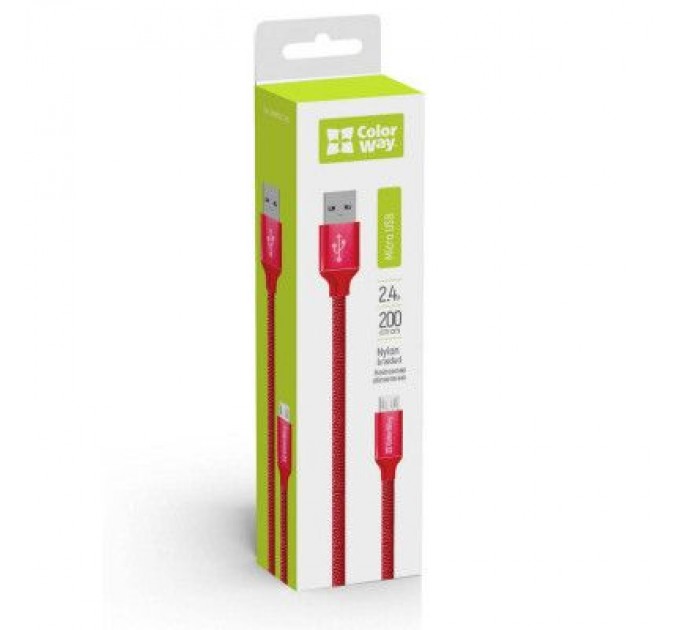 Дата кабель USB 2.0 AM to Micro 5P 2.0m red ColorWay (CW-CBUM009-RD)