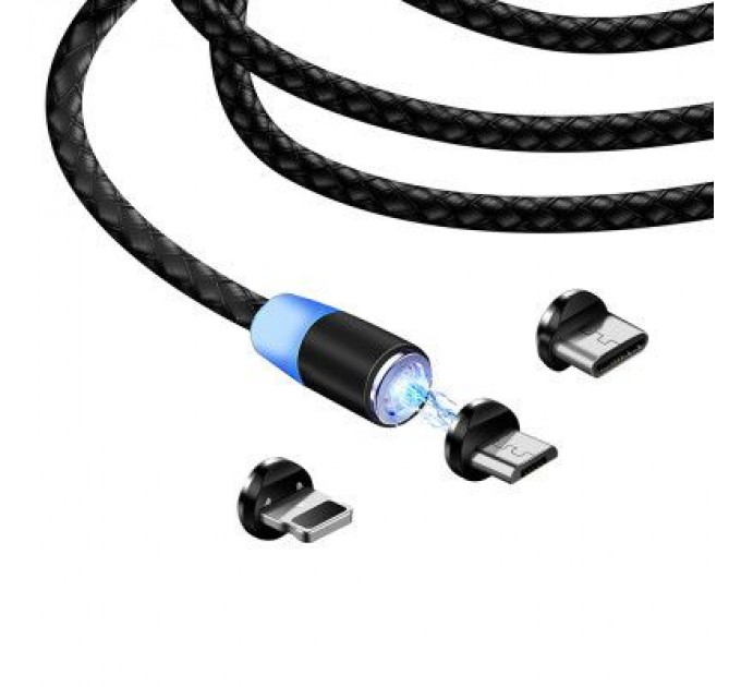 ColorWay Дата кабель USB 3в1 (Lightning+MicroUSB+Type-C) Magnet only charge ColorWay (CW-CBUU020-BK)