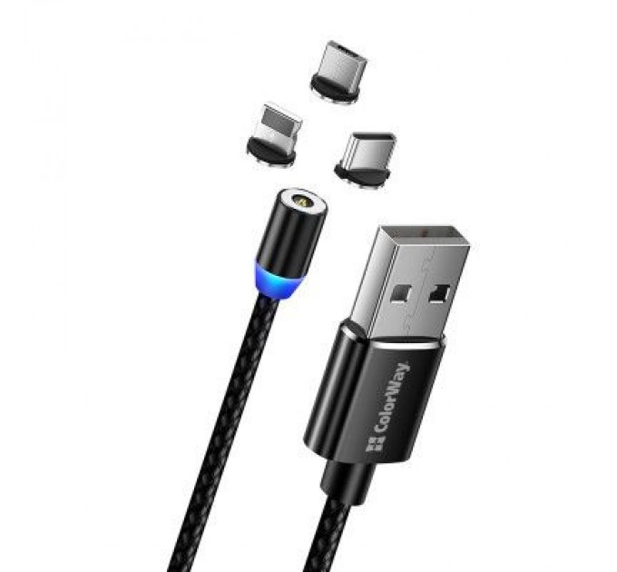 ColorWay Дата кабель USB 3в1 (Lightning+MicroUSB+Type-C) Magnet only charge ColorWay (CW-CBUU020-BK)