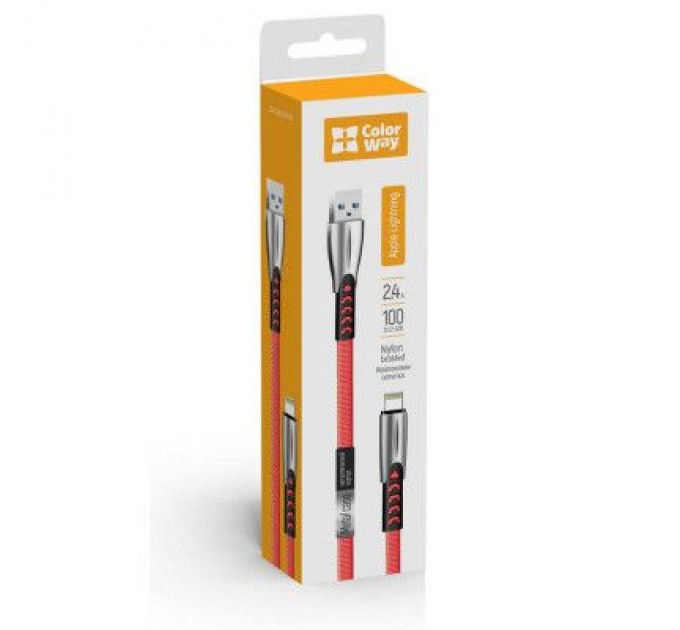 ColorWay Дата кабель USB 2.0 AM to Lightning 1.0m zinc alloy red ColorWay (CW-CBUL010-RD)