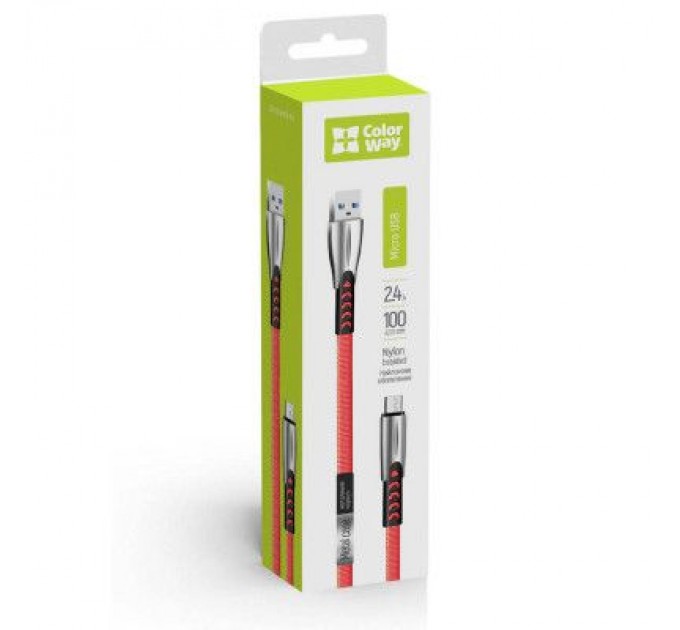 ColorWay Дата кабель USB 2.0 AM to Micro 5P 1.0m zinc alloy red ColorWay (CW-CBUM011-RD)