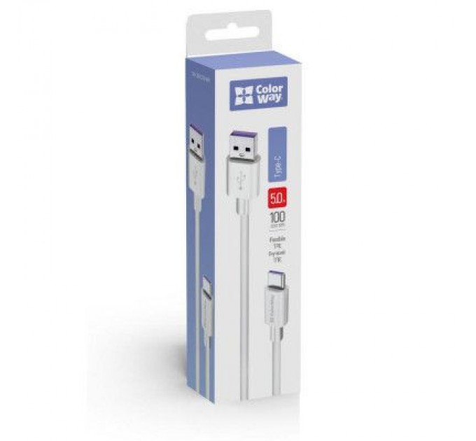 ColorWay Дата кабель USB 2.0 AM to Type-C 1.0m 5A white ColorWay (CW-CBUC019-WH)