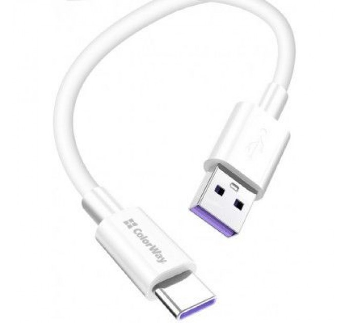 ColorWay Дата кабель USB 2.0 AM to Type-C 1.0m 5A white ColorWay (CW-CBUC019-WH)