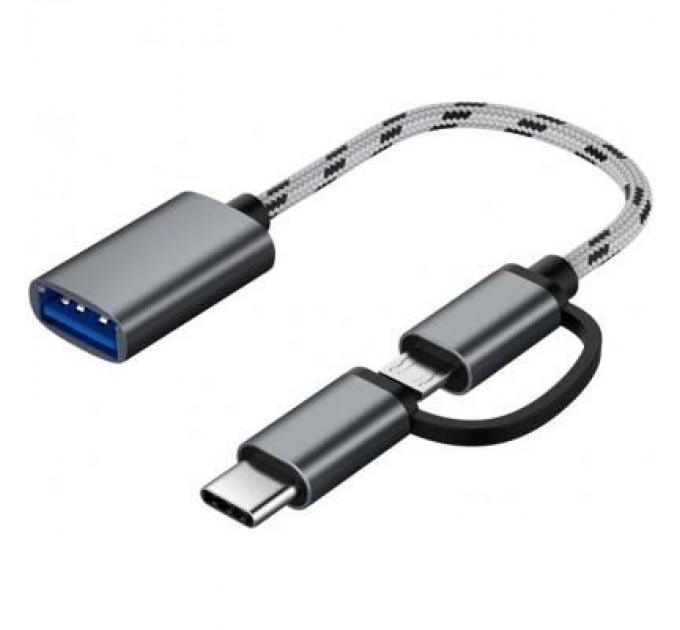 Дата кабель OTG USB 2.0 AF to Micro 5P + Type-C grey XoKo (AC-150-SPGR)