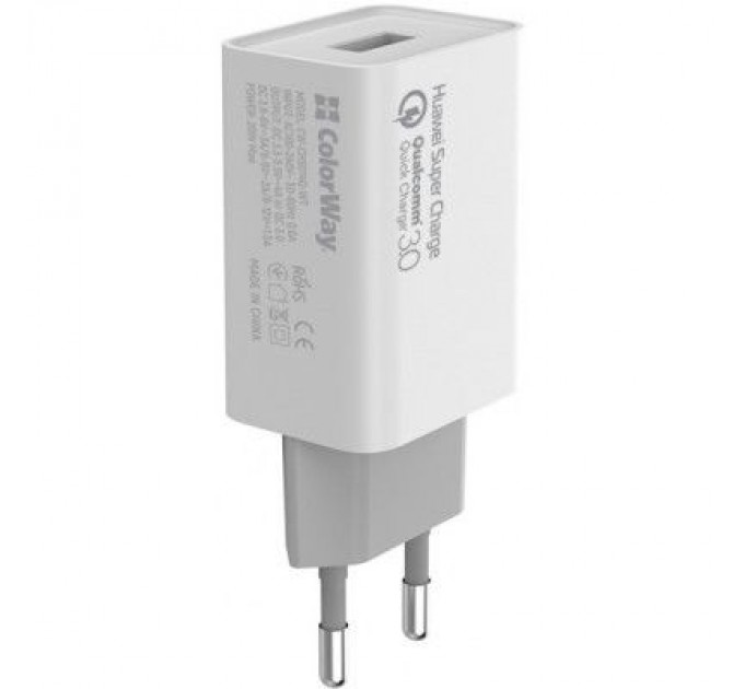 ColorWay Зарядний пристрій ColorWay 1USB Huawei Super Charge/Quick Charge 3.0, 4A (20W) (CW-CHS014Q-WT)