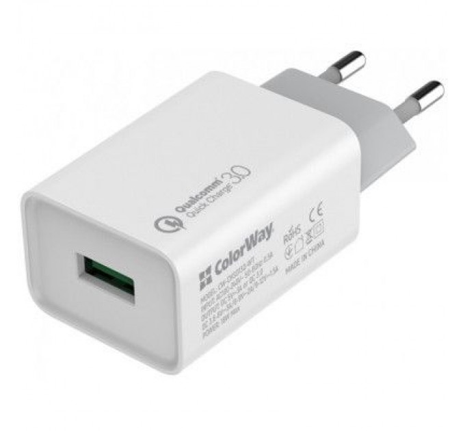 ColorWay Зарядний пристрій ColorWay 1USB Quick Charge 3.0 (18W) (CW-CHS013Q-WT)