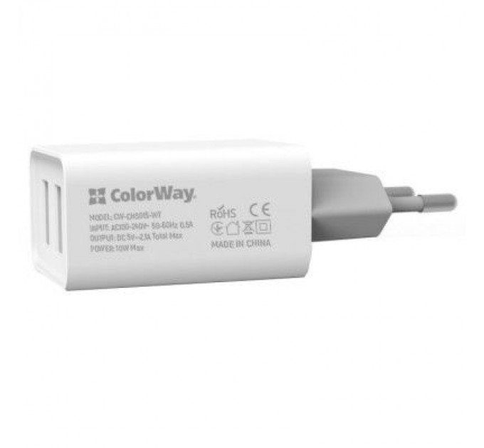 Зарядний пристрій ColorWay 2USB AUTO ID 2.1A (10W) (CW-CHS015-WT)
