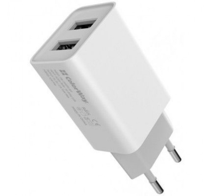 Зарядний пристрій ColorWay 2USB AUTO ID 2.1A (10W) (CW-CHS015-WT)