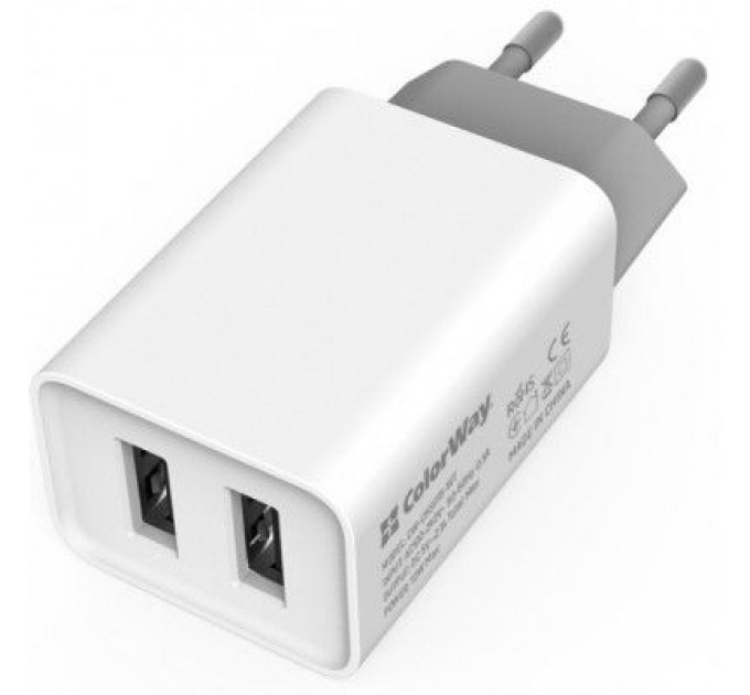Зарядний пристрій ColorWay 2USB AUTO ID 2.1A (10W) (CW-CHS015-WT)