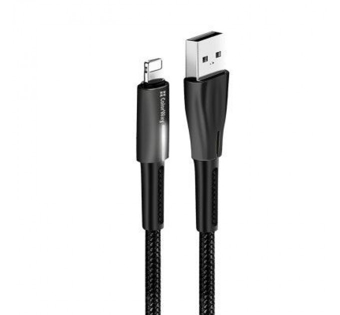 ColorWay Дата кабель USB 2.0 AM to Lightning 1.0m zinc alloy + led black ColorWay (CW-CBUL035-BK)