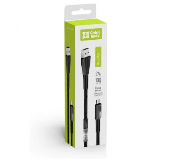 ColorWay Дата кабель USB 2.0 AM to Micro 5P 1.0m zinc alloy + led black ColorWay (CW-CBUM035-BK)