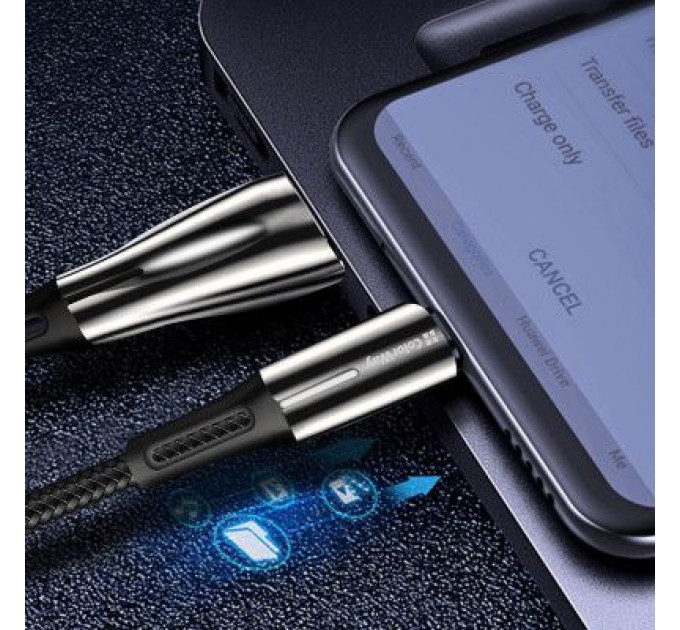 ColorWay Дата кабель USB 2.0 AM to Type-C 1.0m zinc alloy + led black ColorWay (CW-CBUC035-BK)