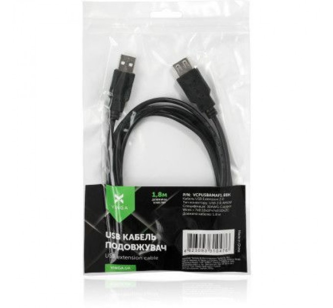Vinga Дата кабель USB 2.0 AM/AF 3.0m Vinga (VCPUSBAMAF3BK)