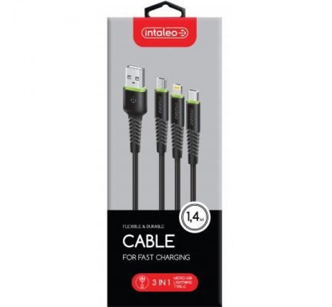 Дата кабель USB 2.0 AM to Lightning + Micro 5P + Type-C 1.4m CBFLEXU1 bl Intaleo (1283126487521)