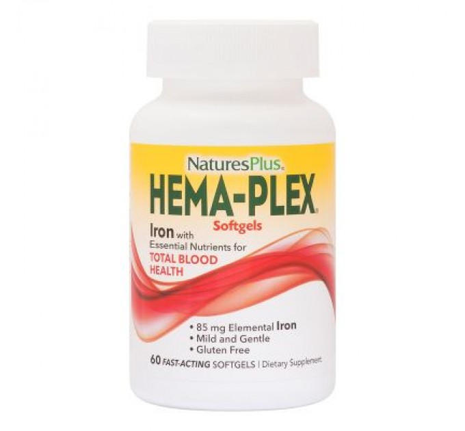 Natures Plus Мінерали Natures Plus Комплекс з залізом Hema-Plex, Iron, Nature's Plus, 60 Мягких (NAP-37691)