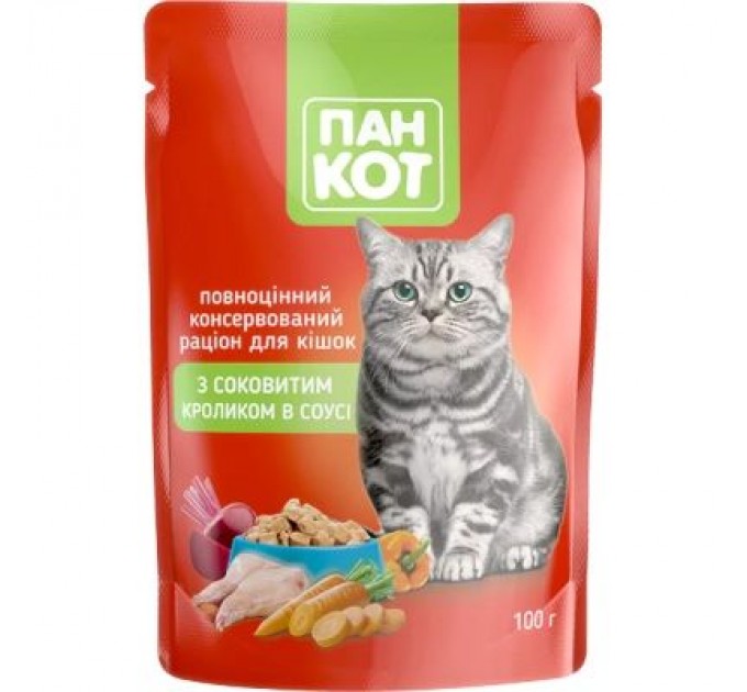 Пан Кот Вологий корм для кішок Пан Кот кролик у соусі 100 г (4820111141036)
