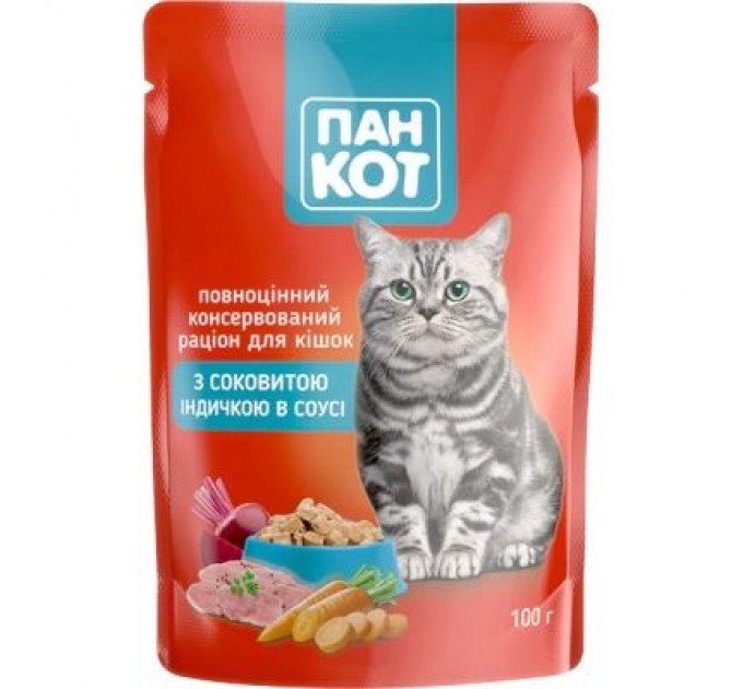 Пан Кот Вологий корм для кішок Пан Кот індичка в соусі 100 г (4820111141005)