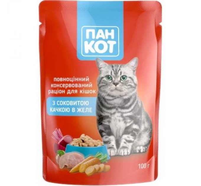 Пан Кот Вологий корм для кішок Пан Кот качка в желе 100 г (4820111140992)