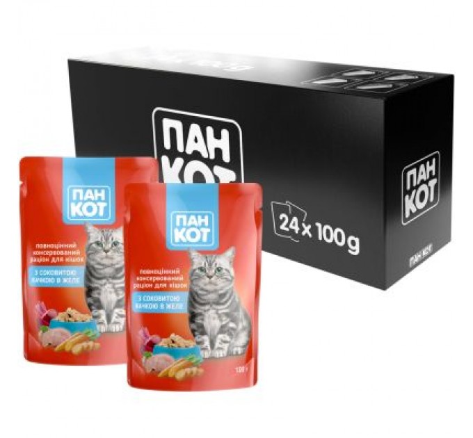Пан Кот Вологий корм для кішок Пан Кот качка в желе 100 г (4820111140992)