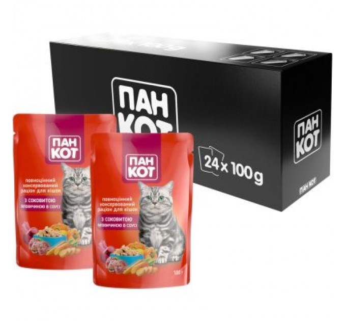 Пан Кот Вологий корм для кішок Пан Кот яловичина в соусі 100 г (4820111141029)