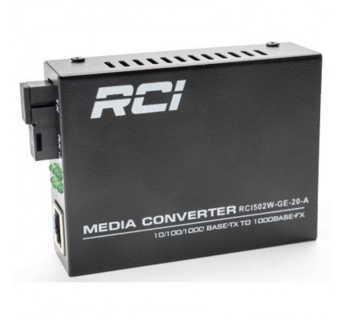 Медіаконвертер RCI 1G, 20km, SC, RJ45, Tx 1310nm standart size metal case (RCI502W-GE-20-A)