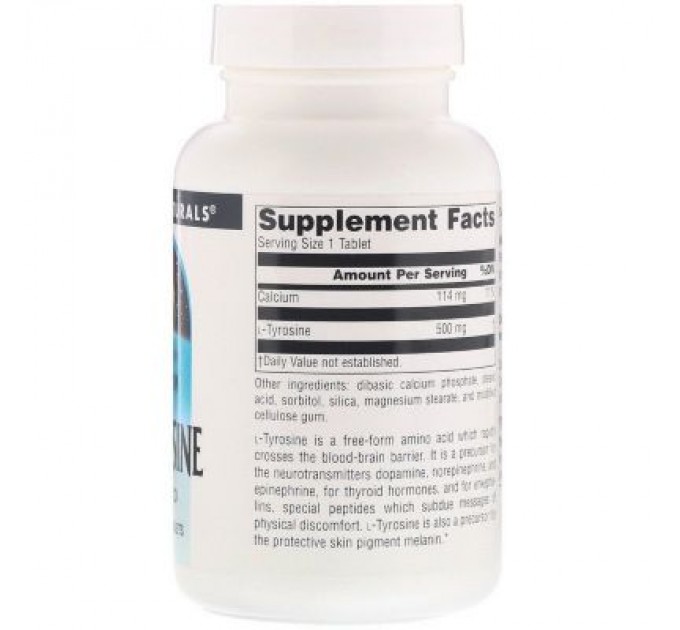 Амінокислота Source Naturals L-Тирозин 500 мг, L-Tyrosine, 100 таблеток (SNS-00190)