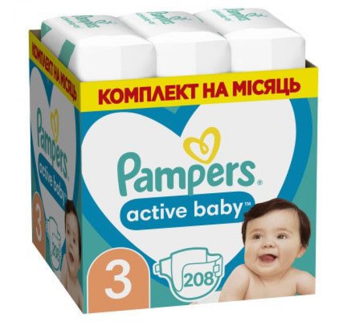 Підгузки Pampers Active Baby Midi Розмір 3 (6-10 кг) 208 шт (8001090910745)