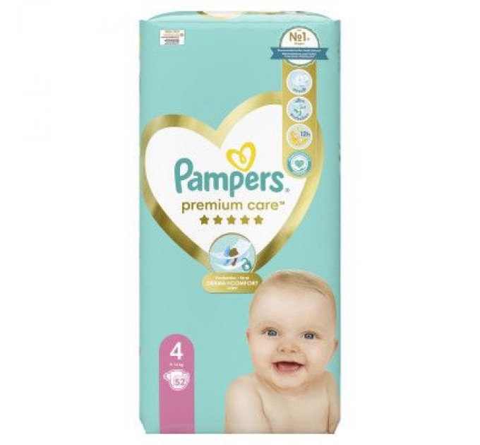 Pampers Підгузки Pampers Premium Care Maxi Розмір 4 (9-14 кг) 52 (4015400278818)