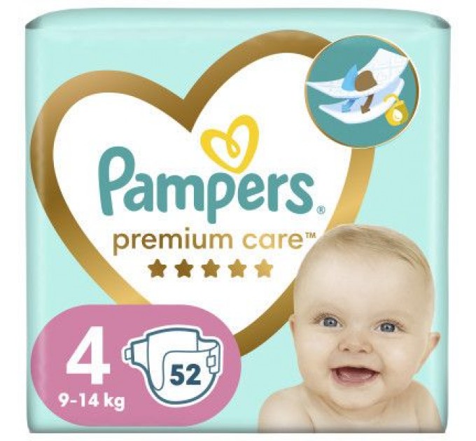Pampers Підгузки Pampers Premium Care Maxi Розмір 4 (9-14 кг) 52 (4015400278818)