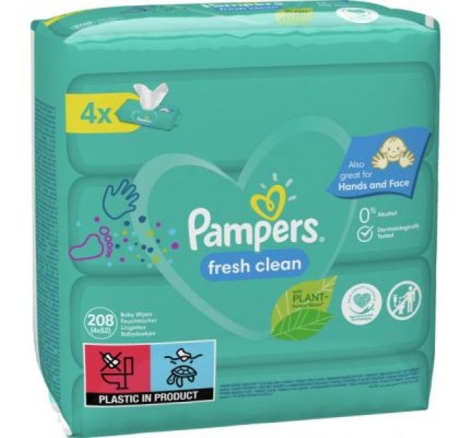 Pampers Дитячі вологі серветки Pampers Fresh Clean 4х52 шт (8001841077949)