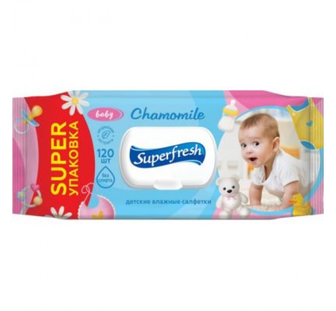 Superfresh Дитячі вологі серветки Superfresh Baby Chamomile з клапаном 120 шт (42105632)