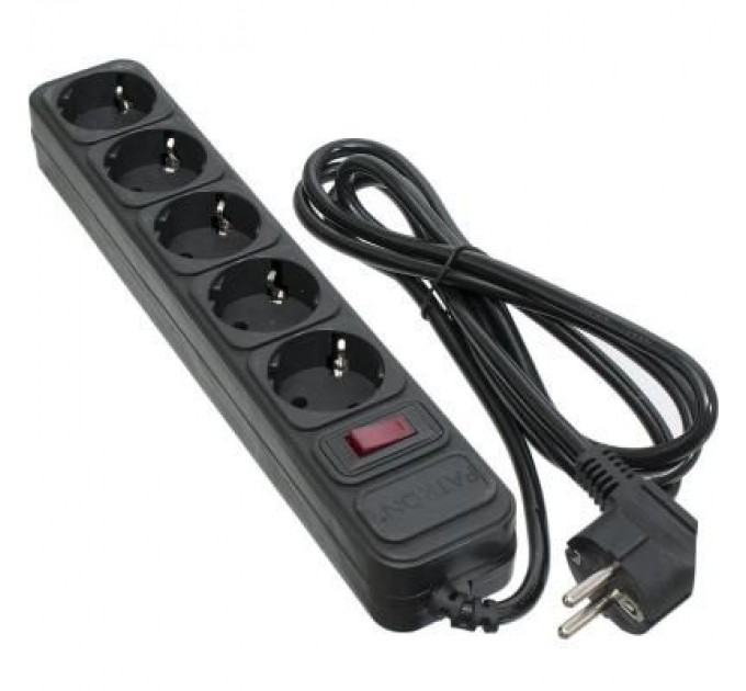 Мережевий фільтр живлення Patron 1.8 m3*1mm2 (SP-1052) 5 розеток BLACK (EXT-PN-SP-1052)
