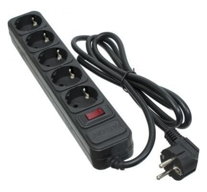 Patron Мережевий фільтр живлення Patron 1.8 m3*1.5mm2 (SP-1652) 5 розеток BLACK (EXT-PN-SP-1652)