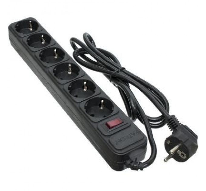 Patron Мережевий фільтр живлення Patron 1.8 m3*1mm2 (SP-1062) 6 розеток BLACK (EXT-PN-SP-1062)