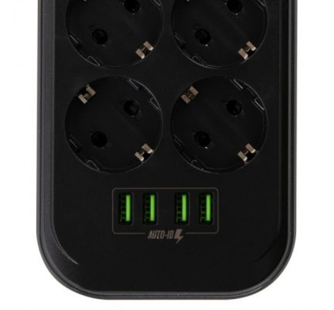 ColorWay Мережевий фільтр живлення ColorWay CW-CHE64B, 6 розеток/4USB Black (CW-CHE64B)