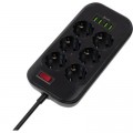 ColorWay Мережевий фільтр живлення ColorWay CW-CHE64B, 6 розеток/4USB Black (CW-CHE64B)