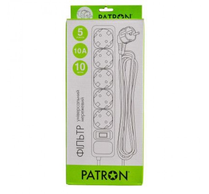 Patron Мережевий фільтр живлення Patron 10 m3*1mm2 (SP-10510) 5 розеток BLACK (EXT-PN-SP-10510)
