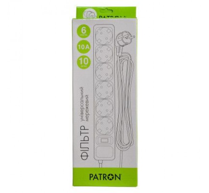 Patron Мережевий фільтр живлення Patron 10 m3*1mm2 (SP-10610) 6 розеток BLACK (EXT-PN-SP-10610)