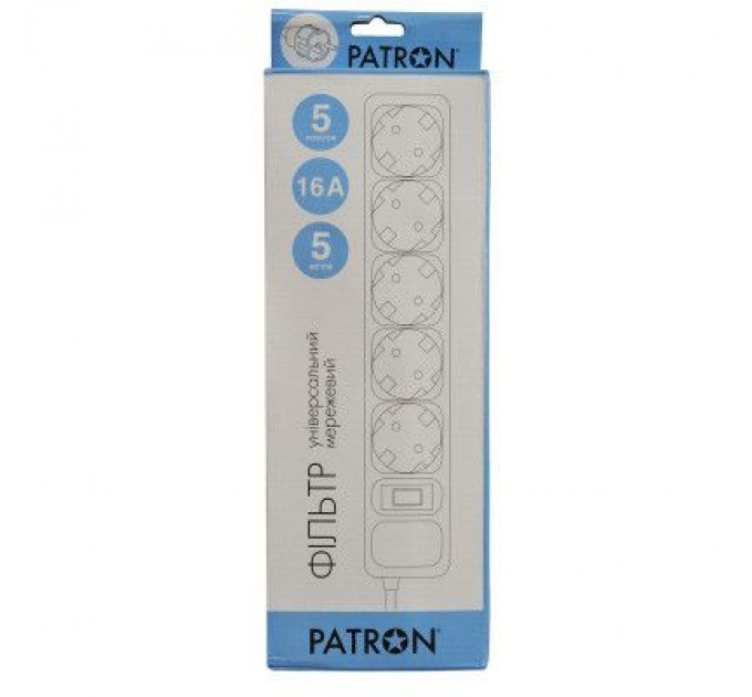 Мережевий фільтр живлення Patron 5.0 m, 3*1.5mm2 (SP-1655) 5 розеток BLACK (EXT-PN-SP-1655)