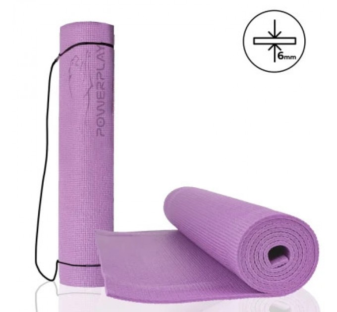 PowerPlay Килимок для йоги PowerPlay 4010 PVC Yoga Mat 173 x 61 x 0.6 см Лавандовий (PP_4010_Lavender_(173*0,6))