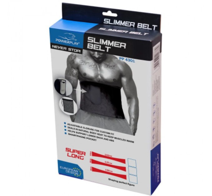 PowerPlay Пояс для схуднення PowerPlay 4301 100 х 30 см + кишеня для смартфона Чорний (PP_4301_Black_100_Pocket)